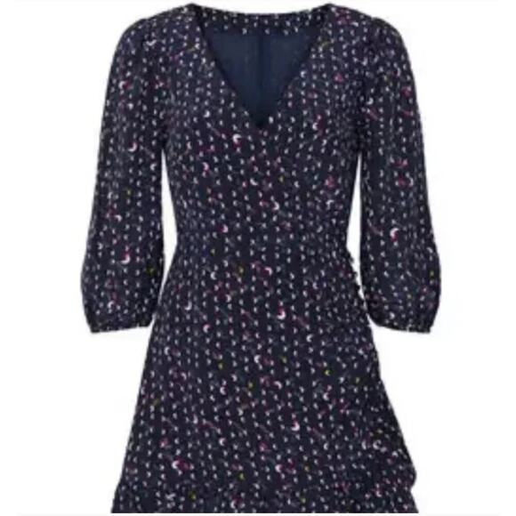 Tanya Taylor Bernadine Navy Blue Silk Faux wrap Short Dress Size 6 - Picture 2 of 5